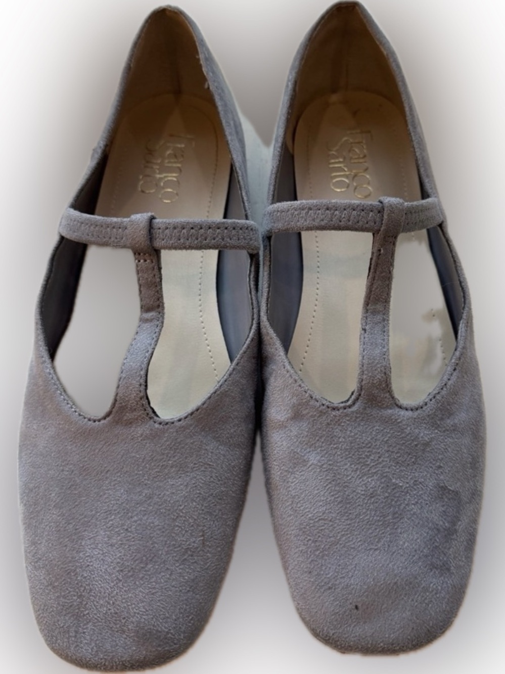 Franco Sarto Grey Suede T-Strap Mary Jane Ballet Flats
